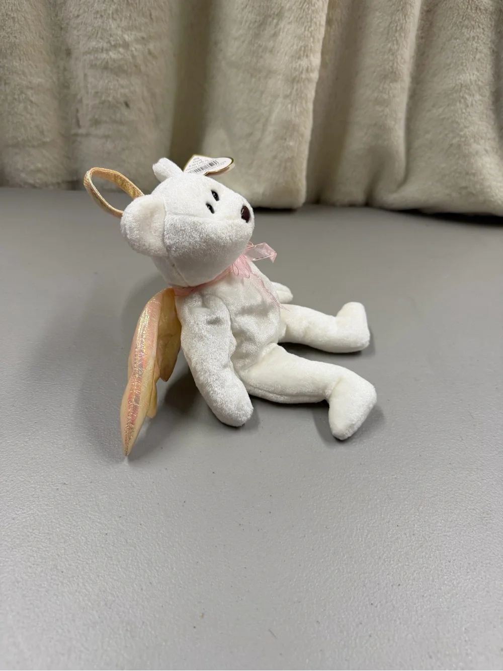 White Plush Angel Bear with Iridescent Wings - Picture 4 of 5